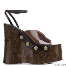 Women Platform Wedge Sandals Transparent PVC Strap Open Toe Party High Heels