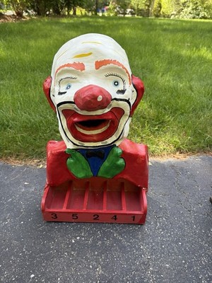 Antique Folk Art Carnival Clown Paper Machè Ball Toss Game Whimsical Really Cool