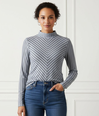 Willow & Root L Top Mock Gray Sheer Stripe Burnout Retro Y2K 90s Boho Indie