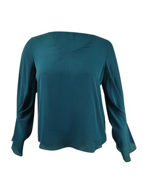 DKNY Women's Petite Ruffled-Cuff Top (PXS, Dark Topaz)