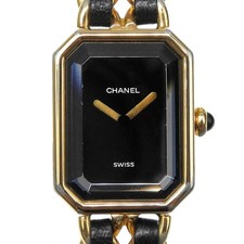 CHANEL Premiere L H0001 Gold Plated x Leather Quartz Analog Black Dial Ladies Wa