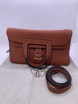 Hermes Halzan 31 Pumpkin Leather 2-Way France Made Top Handle Bag