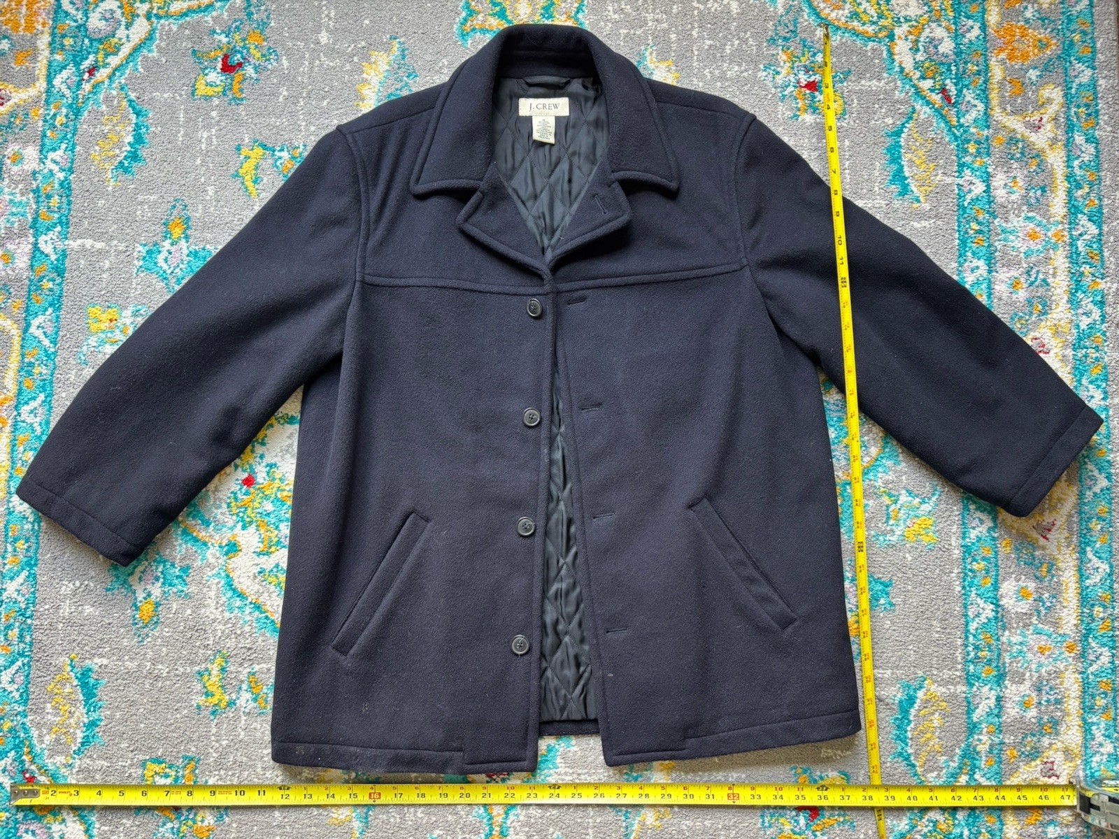 J Crew University Jacket Coat Mens Medium Wool Stadium Cloth Thinsulate Charcoal