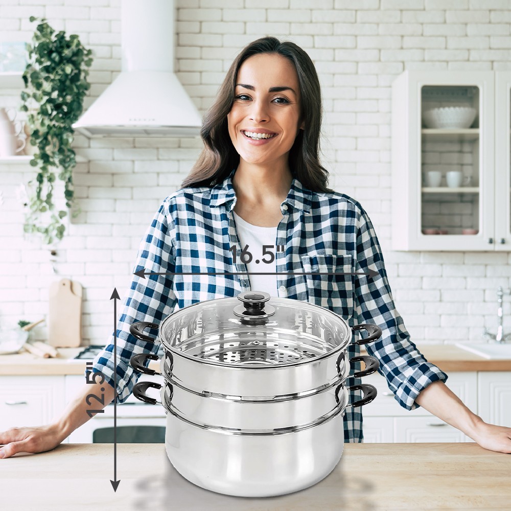 CONCORD 30 CM Stainless Steel 3 Tier Steamer Pot | eBay