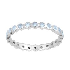 Full Eternity 925 Sterling Silver Round Aquamarine Hexagonal Women Ring