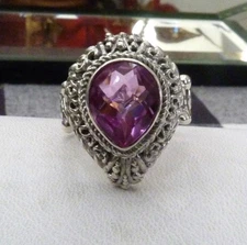 SARDA PINK KUNZITE GEMSTONE STERLING SILVER ORNATE RING SIZE 7 * MINT CONDITION