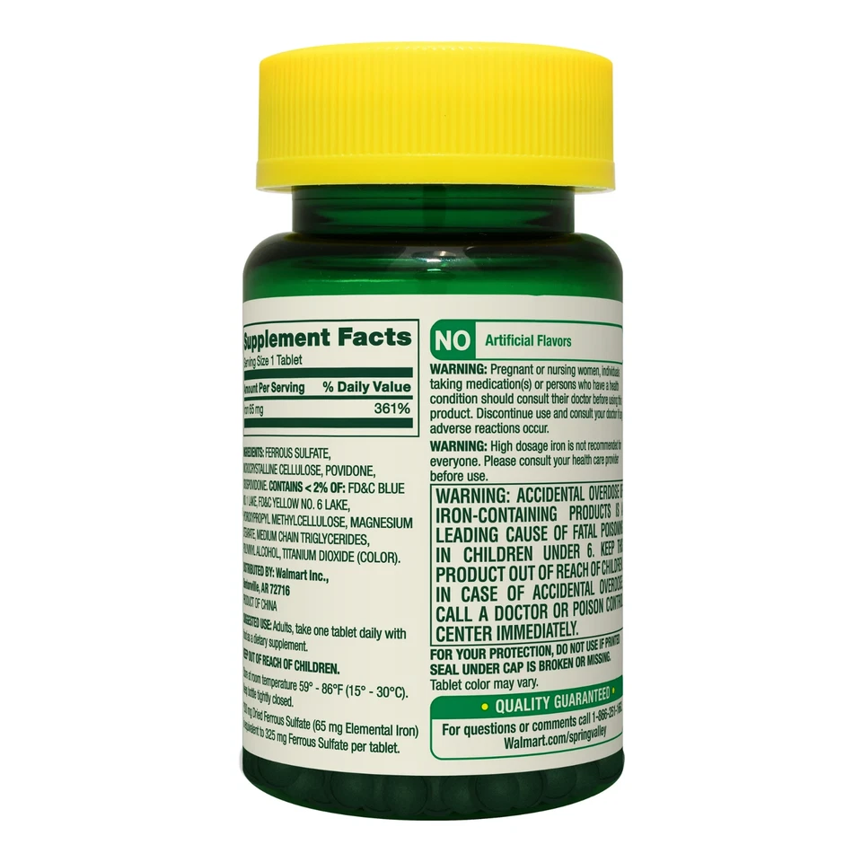 Spring Valley General Health & Wellness Iron Tablets, 65 mg, 200 Count - Image 4 of 4
