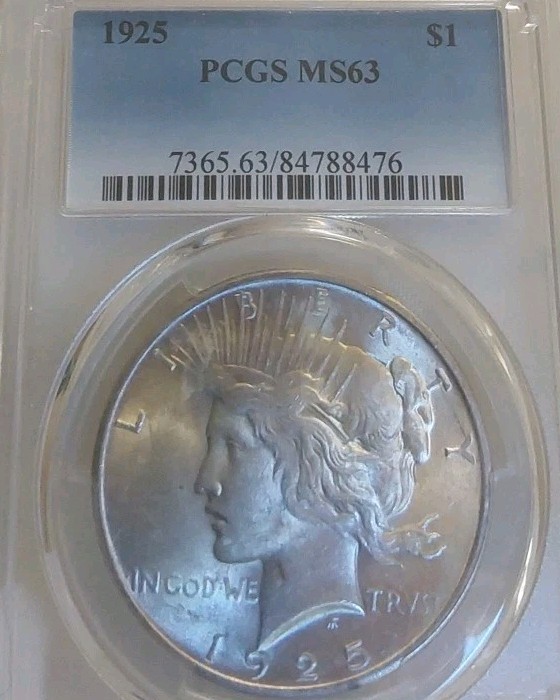1925 Peace Silver Dollar MS63 PCGS Certified Stone White Rays over Head FreePost