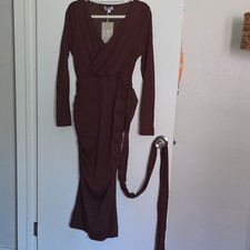 SAO By Dee Brown Solid V-Neck Long Sleeve Wrap Long Dress Tie Belt 14 JY003