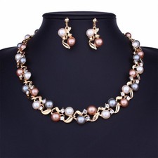 Jewelry Set Imitation Pearl Bridal Crystal Earrings For Women Necklace Wedding