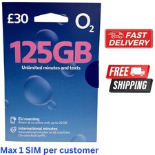 New O2 Pay As You Go Sim Card New Sealed 02 , 125 GB payg