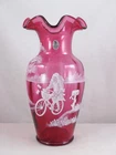 Fenton 5985 MH Cranberry 10" Vase HP Mary Gregory Style LE: 502/2350 CA: 2002