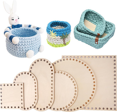 6 Stück Crochet Basket Holzbasis,Gehäkelter Korbboden,Robuste Holzkorbboden,3 Fo
