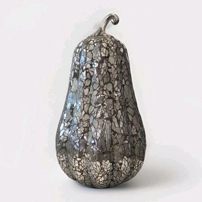 Pottery Barn 14 Zoll groß Mosaik Glas Kürbis Kürbis Halloween silbergrau 