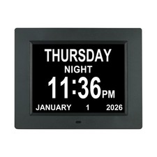 Black Large Display Digital Dementia Clock Day Date Month 8 Alarm Options