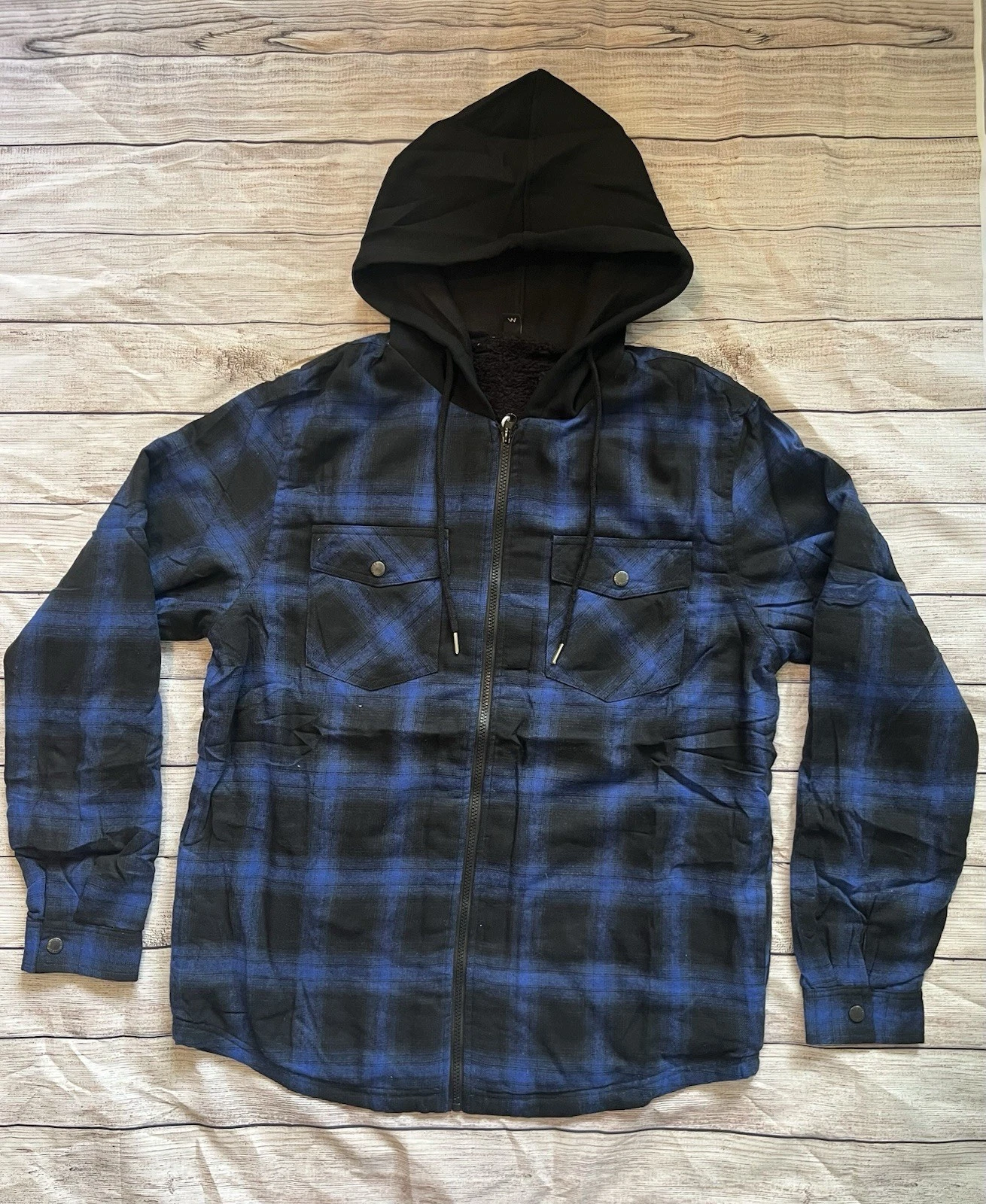Zenthace Men’s Blue-black Plaid Thermal Jacket Soft Medium Hooded B3