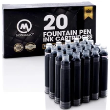 Vivid Black Ink Cartridges for Fountain Pens. Amazing Big Pack of 20 Short In...