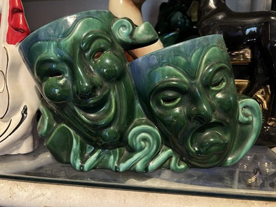 #ad #ad 1950S MCM ELECTRIC TV TELEVISION LAMP TRAGEDY COMEDY MASKS ROYAL HAEGER GREEN $225.00