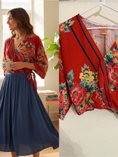 Flying Tomato Floral Wrap Crop Top Medium Boho Kimono Sleeve Surplice Blouse