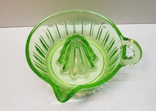 Vintage Green Uranium Vaseline Depression Glass Citrus Juicer Handle & Spout