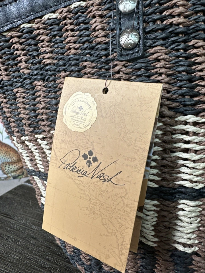 Bolso de Mano Patricia Nash Especial Tejido Chocolate, Negro y Paja Natural Sellia-NUEVO CON ETIQUETAS Foto 2 de 4