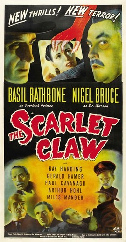 THE SCARLET CLAW Movie POSTER 14 x 36 Basil Rathbone, Nigel Bruce, B
