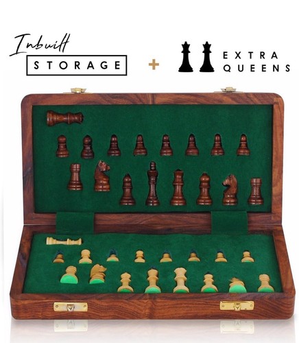 Chess Set - Wooden Travel Chess Set Magnetic Chess Set Folding - 2 Extra Queens - Picture 2 of 4