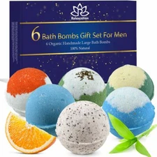 6 Bath Bombs Gift Set For Men-Relaxing Epsom Salt, Organic Essential Oils 5oz XL