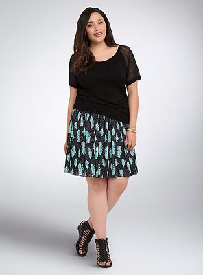 Torrid Floral Pleated Chiffon Skirt Black Turquoise Size: 2 aka 18