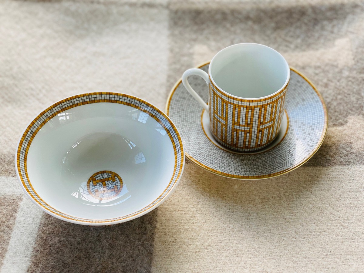 NEW HERMES MOSAIQUE AU 24 GOLD SOUP BOWL PAIR #P035083P NEW HERMES MOSAIQUE AU 24 GOLD SOUP BOWL PAIR #P035083P