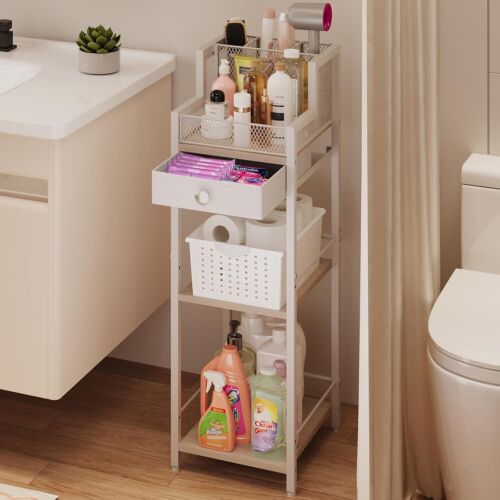 3-Tier Hair Tools Organizer with Drawer Narrow Freestanding Shelf for White