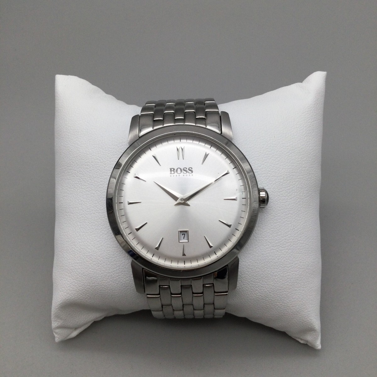 時計 Hugo BOSS - Black-plated chronograph watch with white logo strap