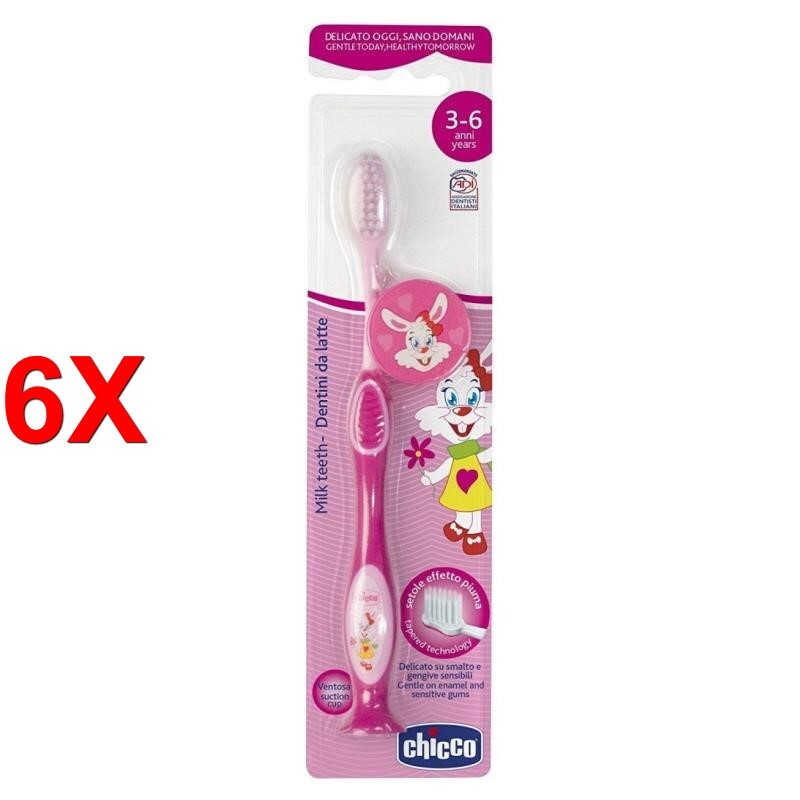 6 X CHICCO SPAZZOLINO DENTINI DA LATTE BIMBA 3-6 ANNI