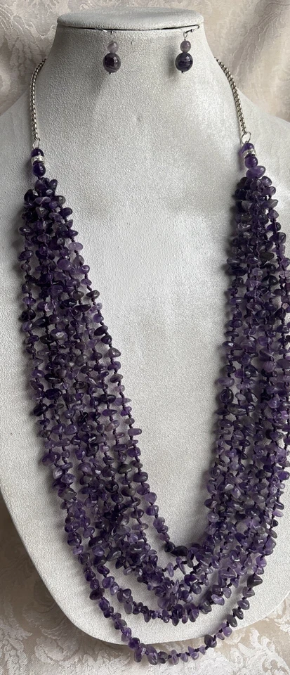 Colar Lia Sophia Lei chips de ametista tom prata raro presente conferência Havaí - Imagem 2 de 4
