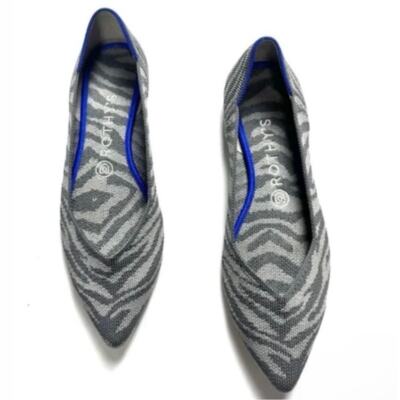 Rothy s Women s Retired Grey Zebra Point Flats Slip On Ballet Washable Neutral