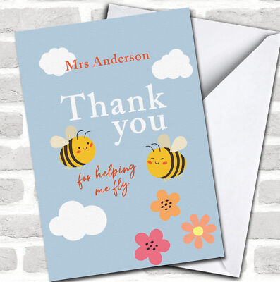 Personalisierte Karte Süße Bienen Lehrer Name Danke, dass du mir beim Fliegen geholfen hast