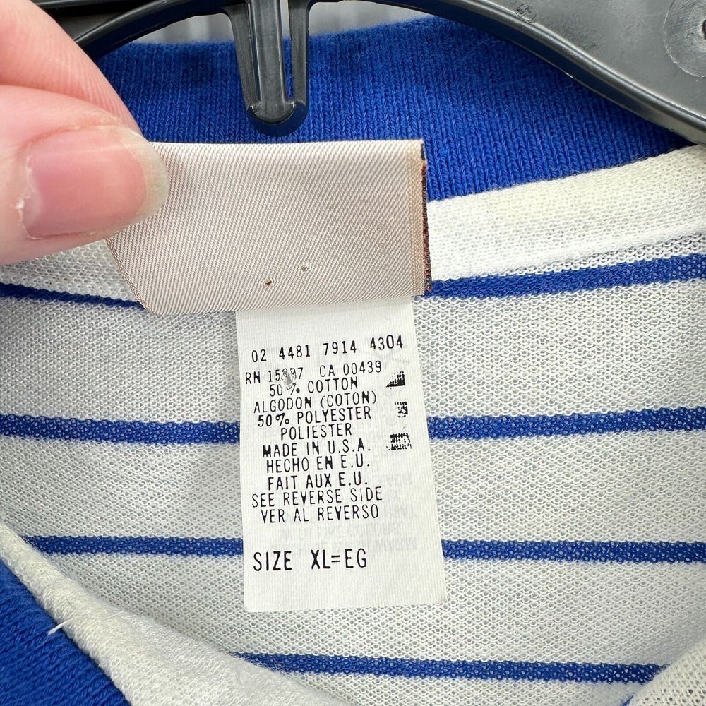 Vtg American Edition Polo Shirt Men XL White Blue Striped Golf 90s