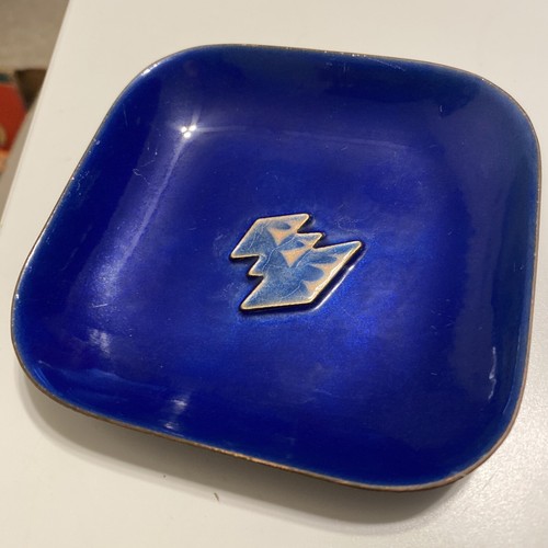 Vintage MCM Bovano of Cheshire CT Blue Enamel on Copper Dish With 3D Design-EUC - Picture 2 of 6