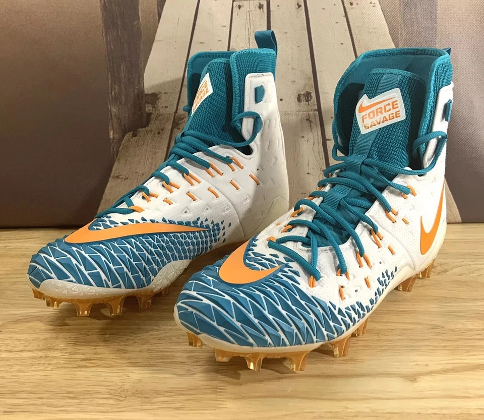 Nike Force Savage Elite Men Size 12.5 Football Cleats Miami Dolphins AJ6603-104 - Image 2 of 4