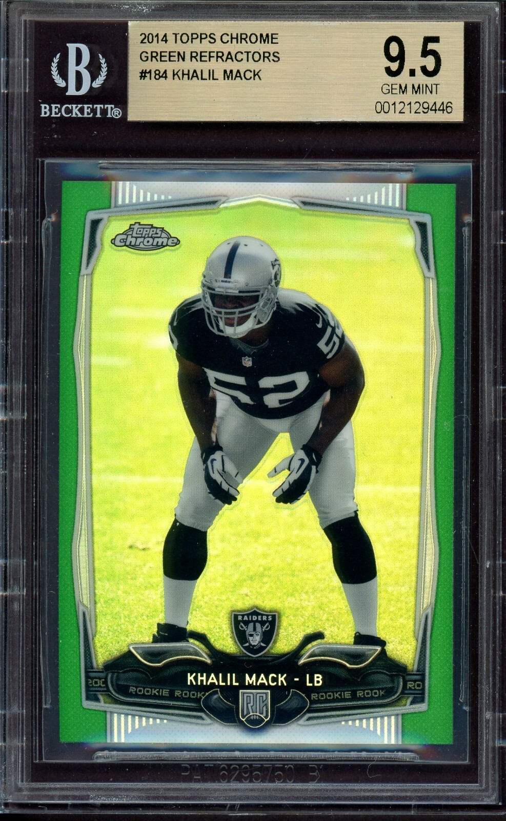 KHALIL MACK ~ 2014 Topps Chrome Green Football Card #184 Graded BGS 9.5 GEM MINT