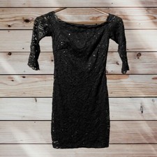 Crystal Doll Sequin Black Mini Party Club Dress Sz XS Little Black Dress Formal