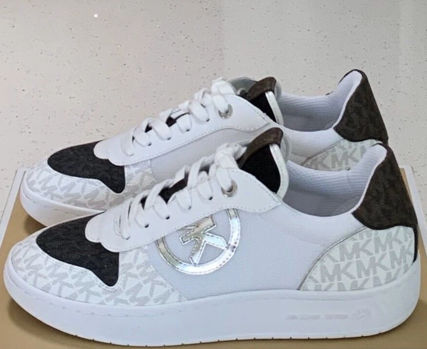 Michael Kors Women s Gertie Lace Up Sneakers White Black Brown
