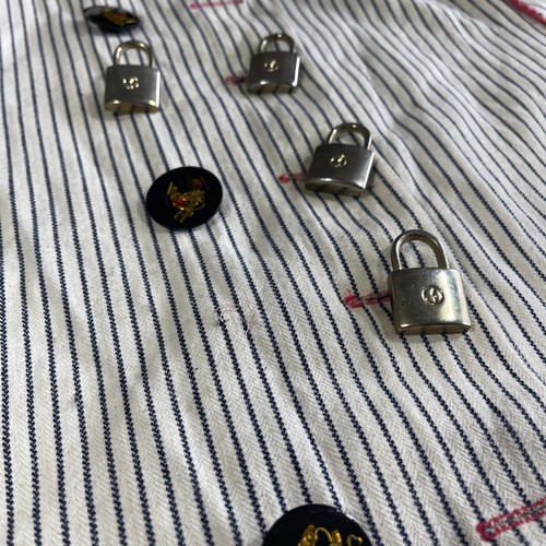 Rare Vtg Y2K Heatherette Street Pinstripe Padlock Button Long sleeve D2-9 - Picture 4 of 12