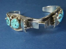 Kingman Turquoise Vtg Men's 0.925 Sterling Silver 6 1/4" cuff FOR WATCH Bracelet