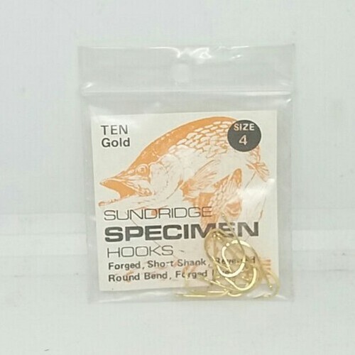 40x Gold Sundridge 9 Forged Eye Short Shank Fishing Hooks Size 4 - 4Pks10