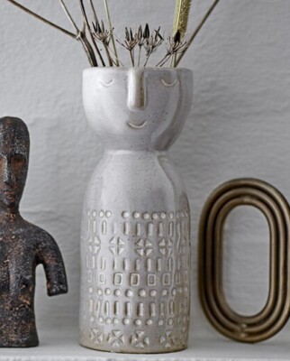 Vase Gesicht Steingut weiß beige Vintage Retro Nordic Skandi Bloomingville