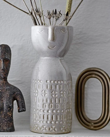 Vase Gesicht Steingut weiß beige Vintage Retro Nordic Skandi Bloomingville