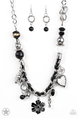 Paparazzi Blockbuster Necklace - Charmed, I Am Sure - Black  (Hearts & Flowers)