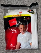 Pack of 5 Hanes Crew Neck Men's Size Large White Tagless T-Shirts 2004 NEW