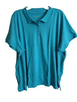 Woman Within 07-0055-9 Women's Button Polo Shirt, Blue, 2X